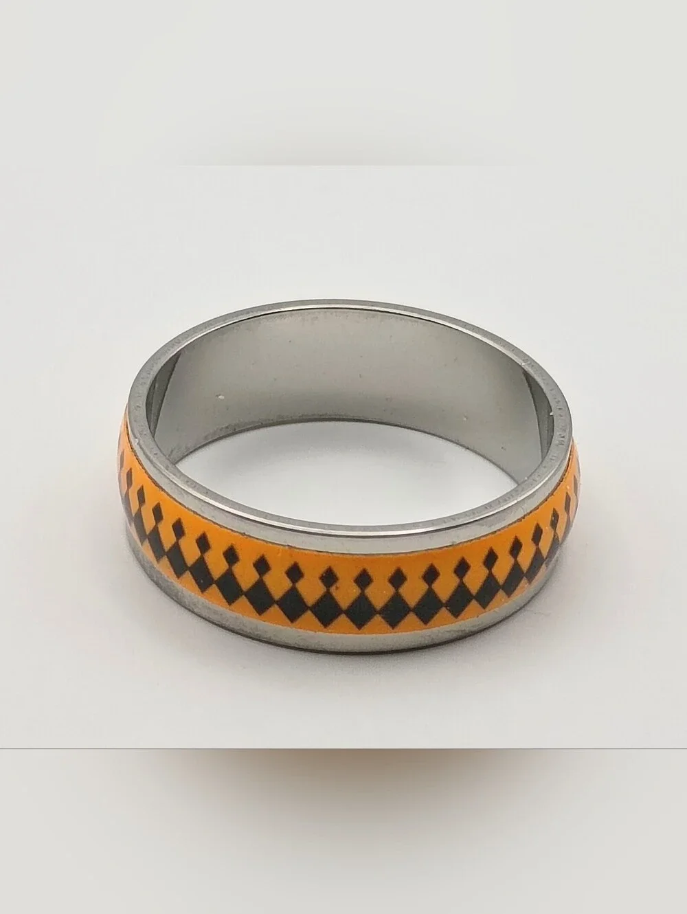 Stainless Steel Orange & Black Pattern Band Ring Size 10.5 Unisex